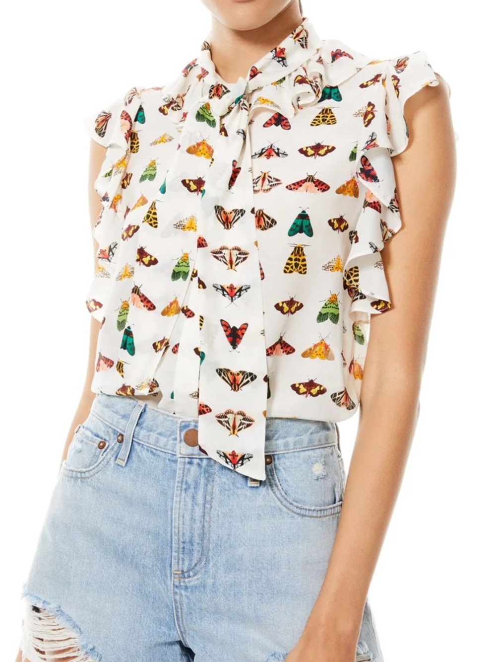 Alice + Olivia Robbie butterfly Ruffle Sleeveless Blouse with neck sash tie - Picture 3 of 3